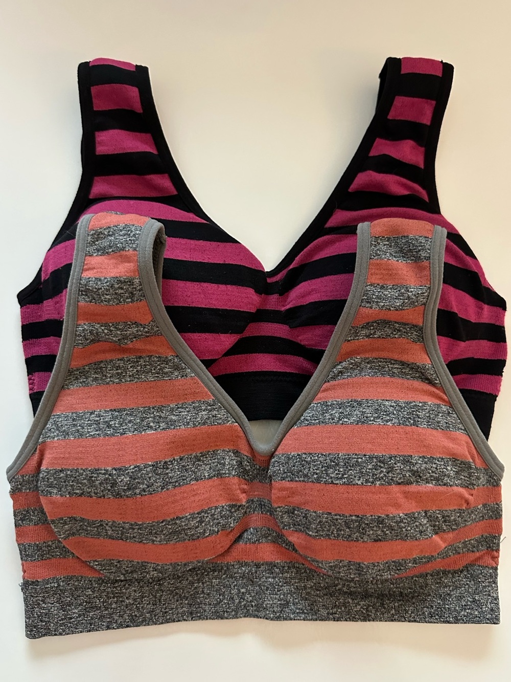 Bundle 2 Nylon Sports Soft Bra Striped Padded Sleepwear Stretchy Size S XS Pink